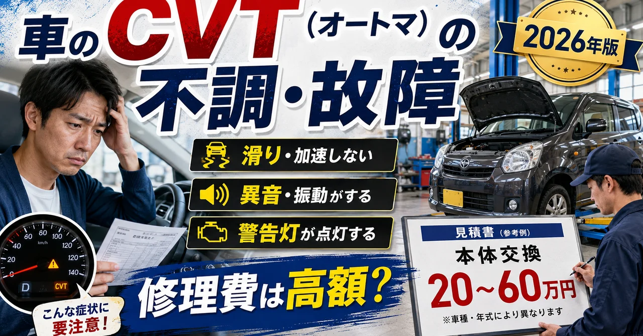 車のCVT（オートマ）の不調・故障の症状と修理費｜滑り・異音・警告灯【2026年版】