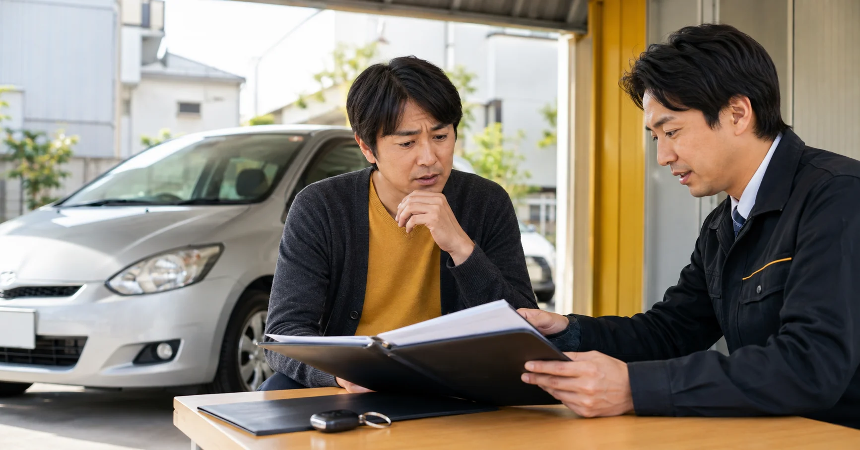 リサイクル券を紛失して車の売却手続きを確認する様子
