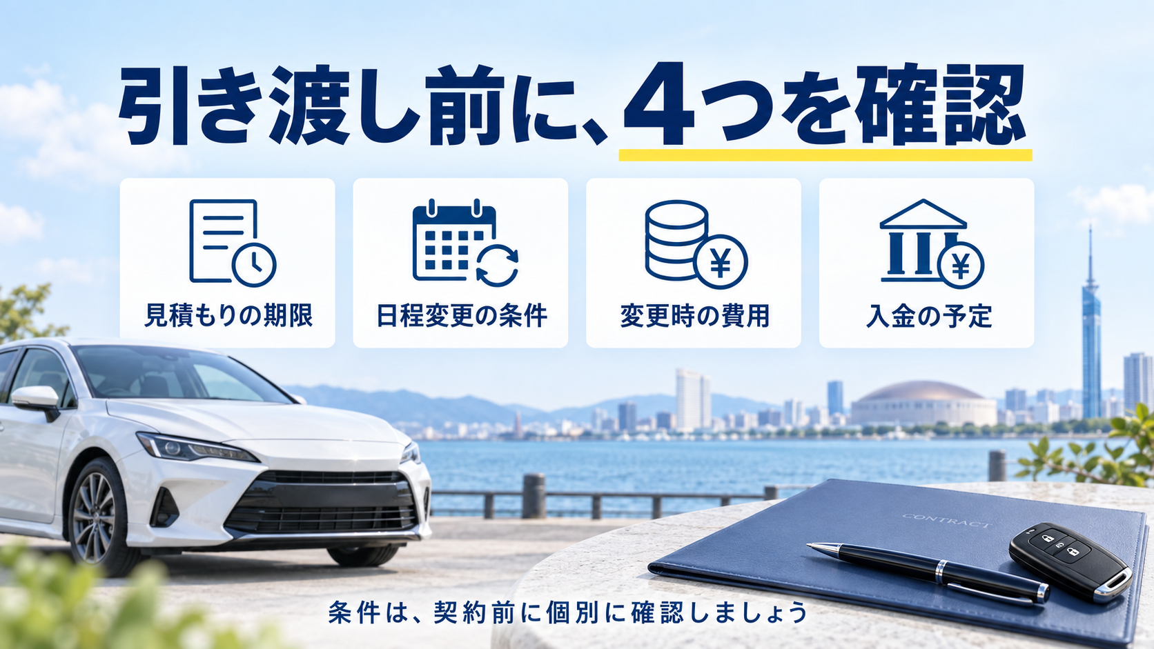 引き渡し前に確認する見積もりの期限、日程変更の条件、変更時の費用、入金の予定