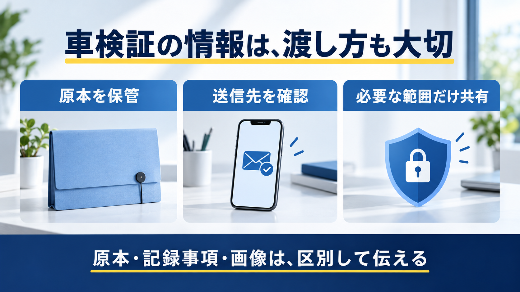 車検証の原本を保管し送信先を確かめ必要な範囲だけ共有するポイント