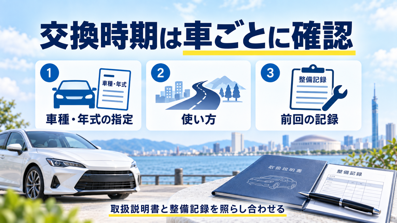 オイルとフィルターの交換時期を車両の指定と記録で照合する手順