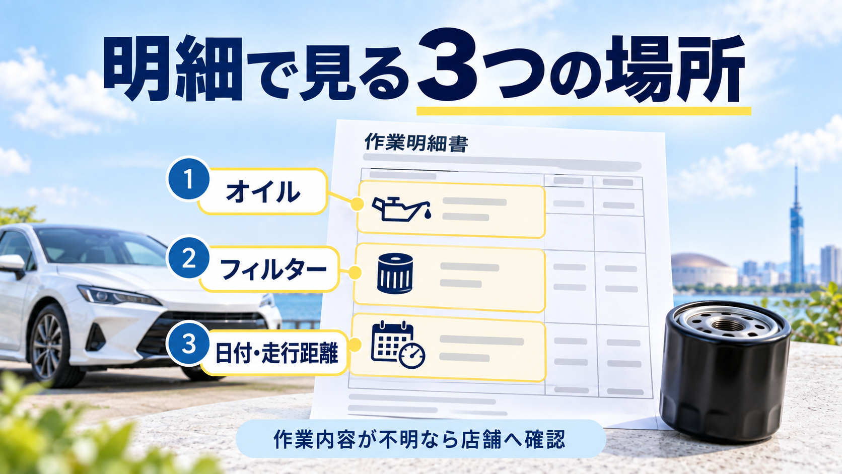 整備明細でオイル交換とフィルター交換を確認する項目
