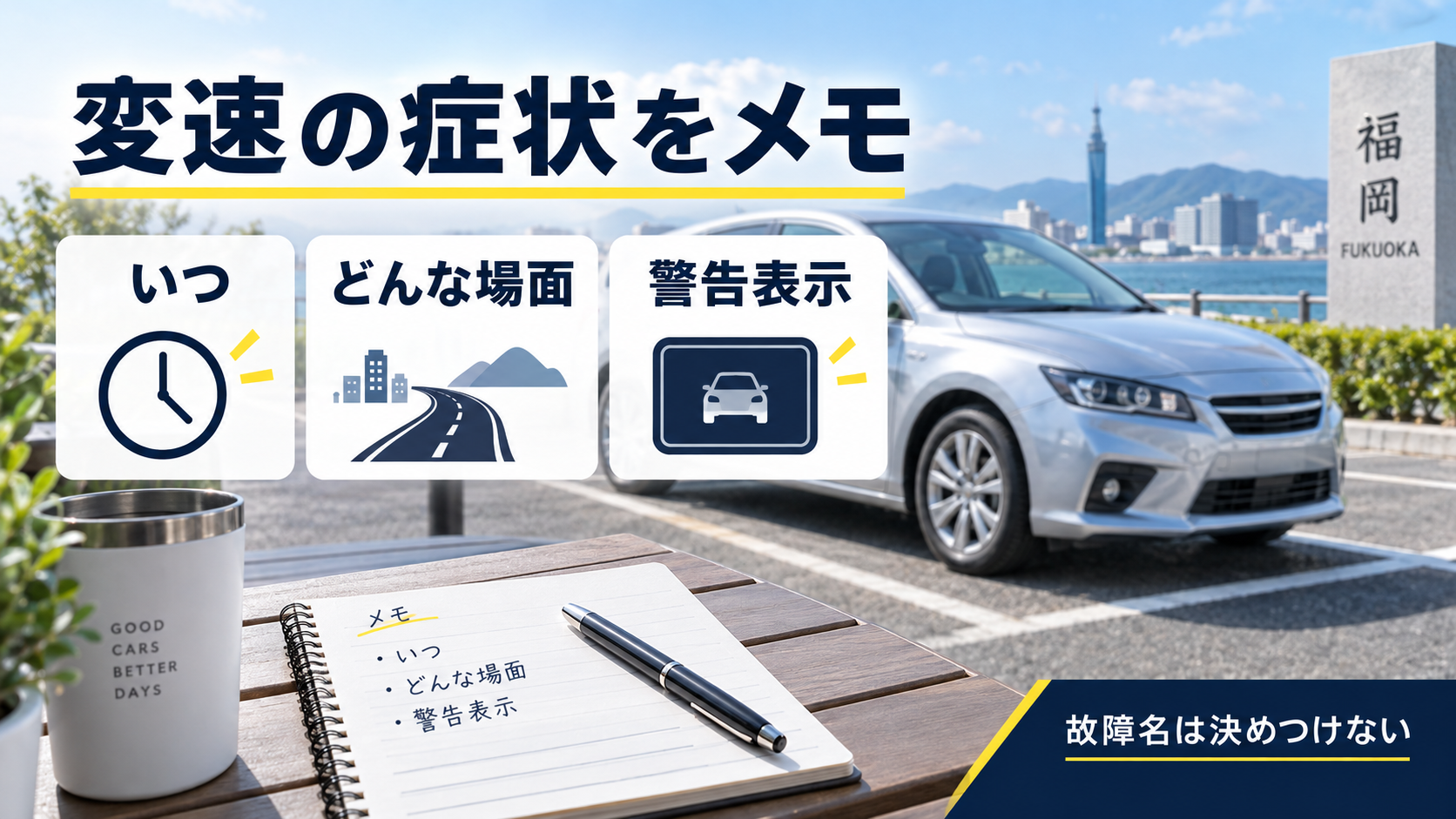 変速の症状を、いつ・どんな場面・警告表示に分けて記録する図