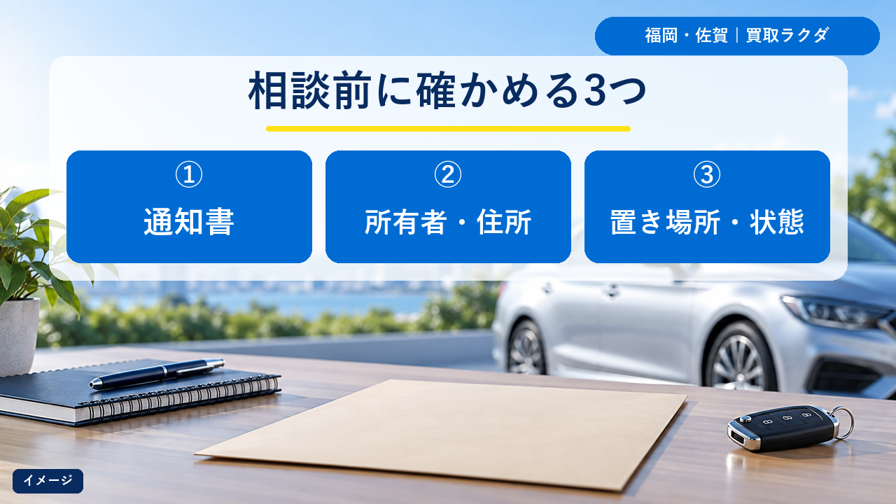 一時抹消中の車を相談する前に確かめる3つ(通知書、所有者・住所、置き場所・状態)